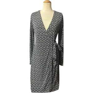 Ann Taylor Jersey Knit Wrap Dress Print Longsleeve Dress Size 4